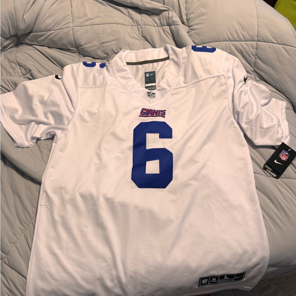 Jaxson Dart Giants Nike White Jersey with Blue Number 6